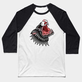 Angry Wolf - Traditional Tattoo Style Baseball T-Shirt